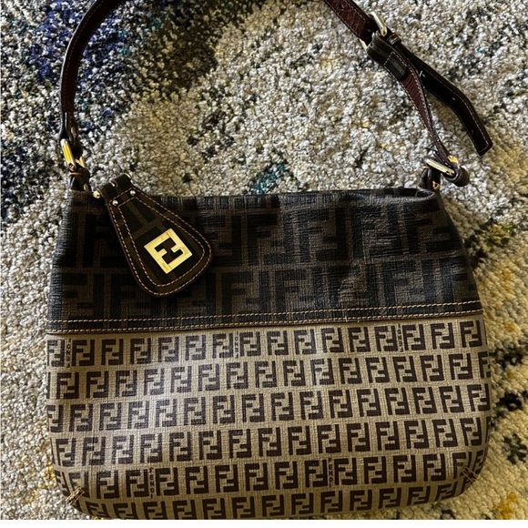 💯Authentic Fendi Zucchino and Zucca combination canvas leather handbag - Picture 12 of 16